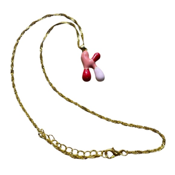 Gold Necklace with Letter K Pink and Red Pendant - Picture 1 of 2